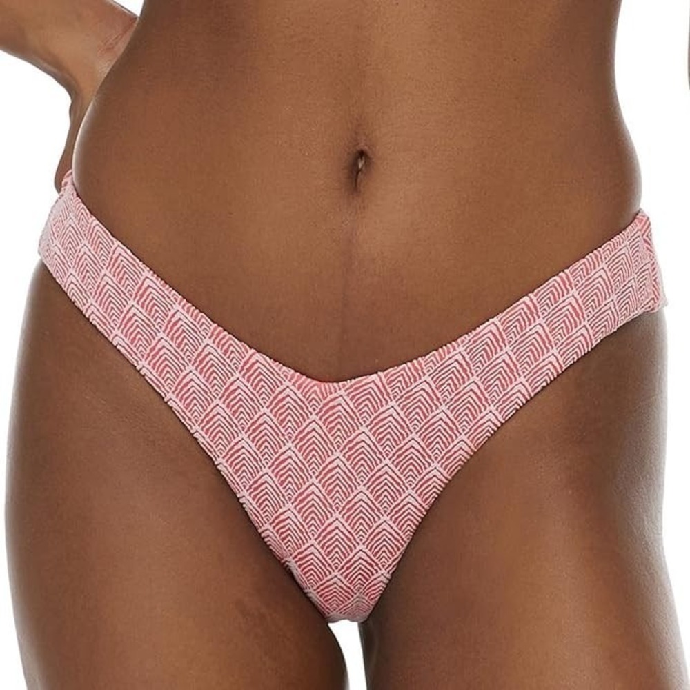 Body Glove Womens Kendal Bikini Bottoms Cheeky Coral Pink Geometric Jacquard Med